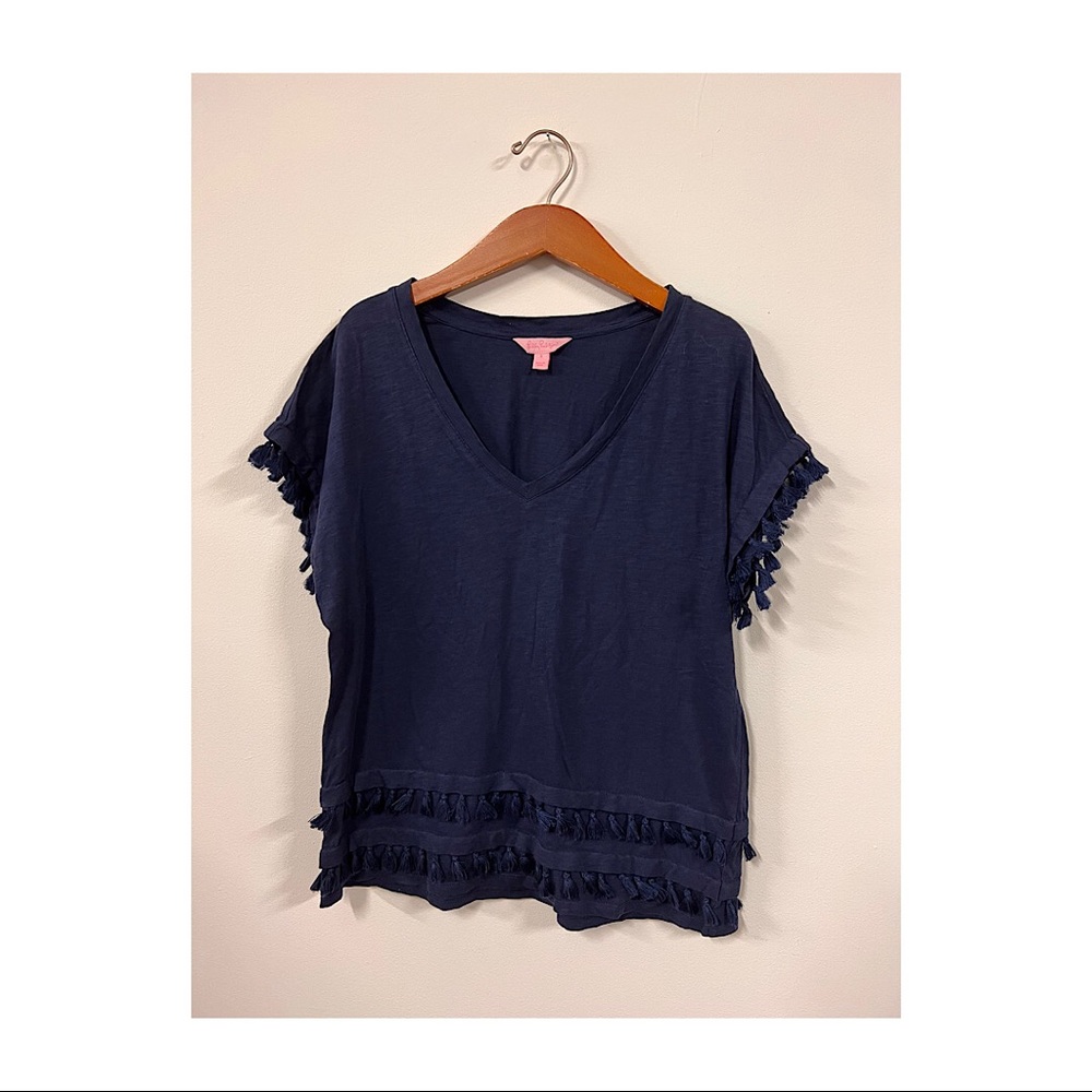Lilly Pulitzer Blue Fringe T Shirt Size S